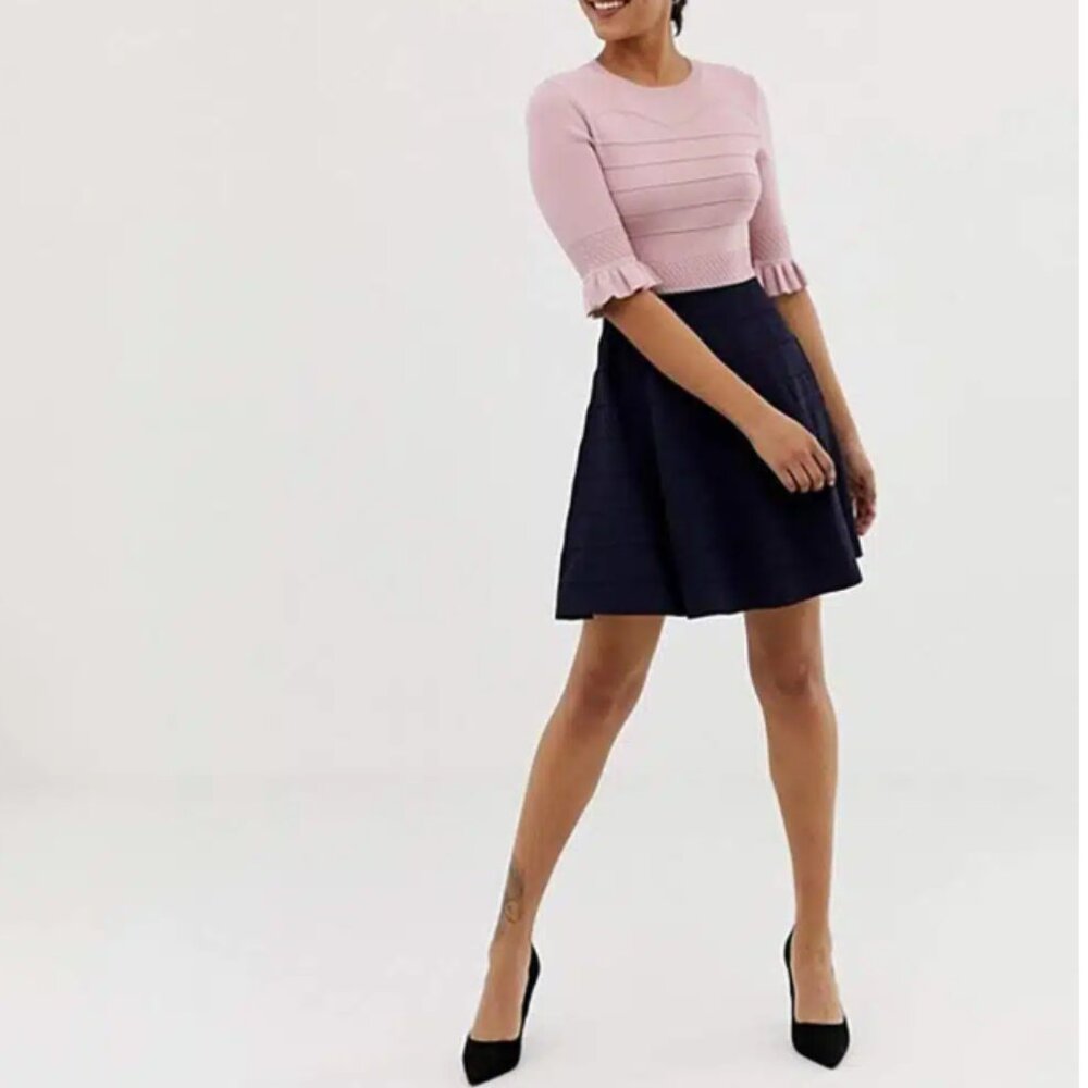 Ted Baker Dyana Jersey Frill Knitted Fit & Flare Dress